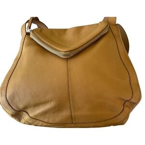 Vince Camuto Fine Leather Shoulder Purse Handbag Camel V Front Zippers Read